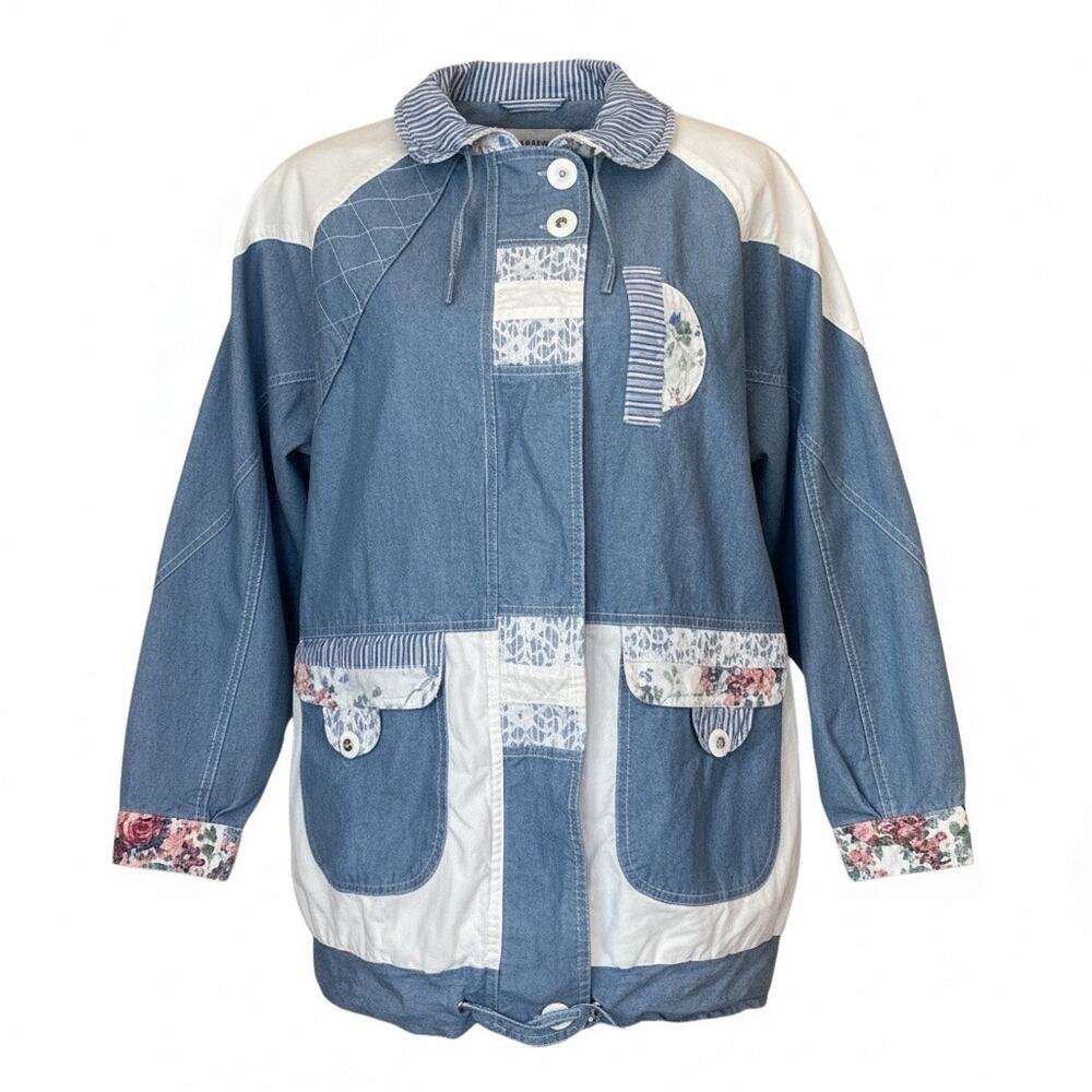 VTG Pao Size M Patchwork Denim Jacket Floral Lace Cottagecore Coastal Grandma